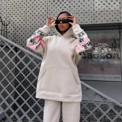 Women's hoodie with creative lettering and unique sleeve graphics NOVAE