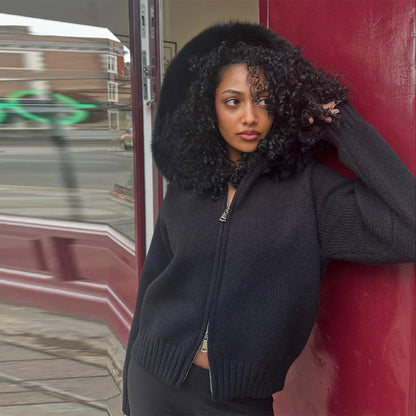 Women's Cozy Cardigan with Fur Collar NOVAE