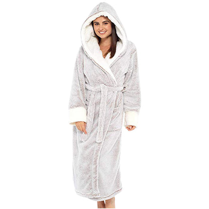 Women's Cozy Fleece Dressing Gown with Hood and Belt NOVAE