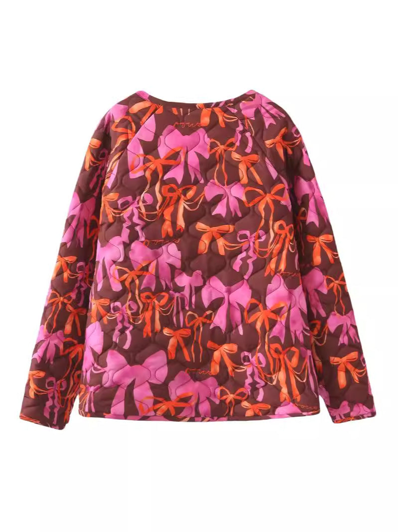 Women's quilted jacket with playful bow pattern NOVAE