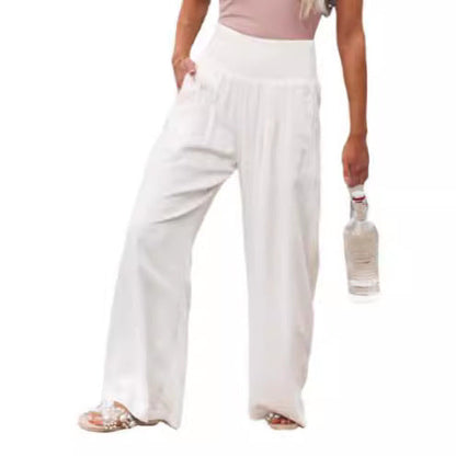 Women's airy linen trousers with elasticated waistband and wide cut NOVAE