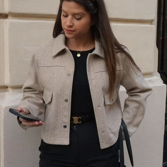 Women's short jacket made of high-quality material with practical chest pockets NOVAE