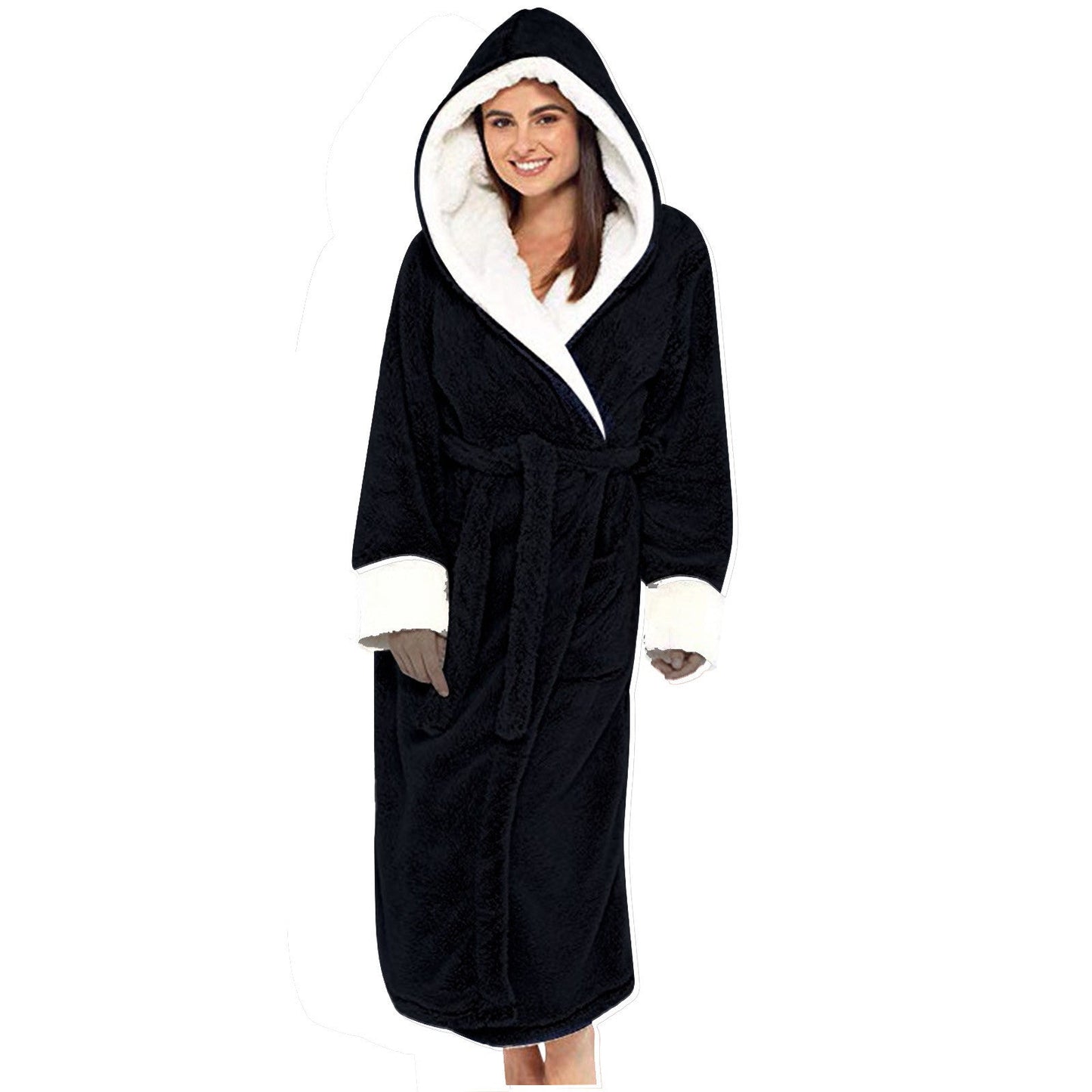 Women's Cozy Fleece Dressing Gown with Hood and Belt NOVAE
