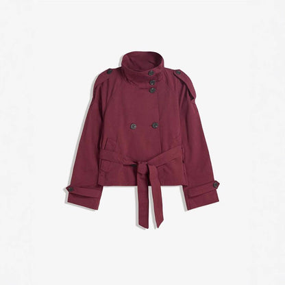 Women's fashionable trench jacket with waist belt and stand-up collar NOVAE