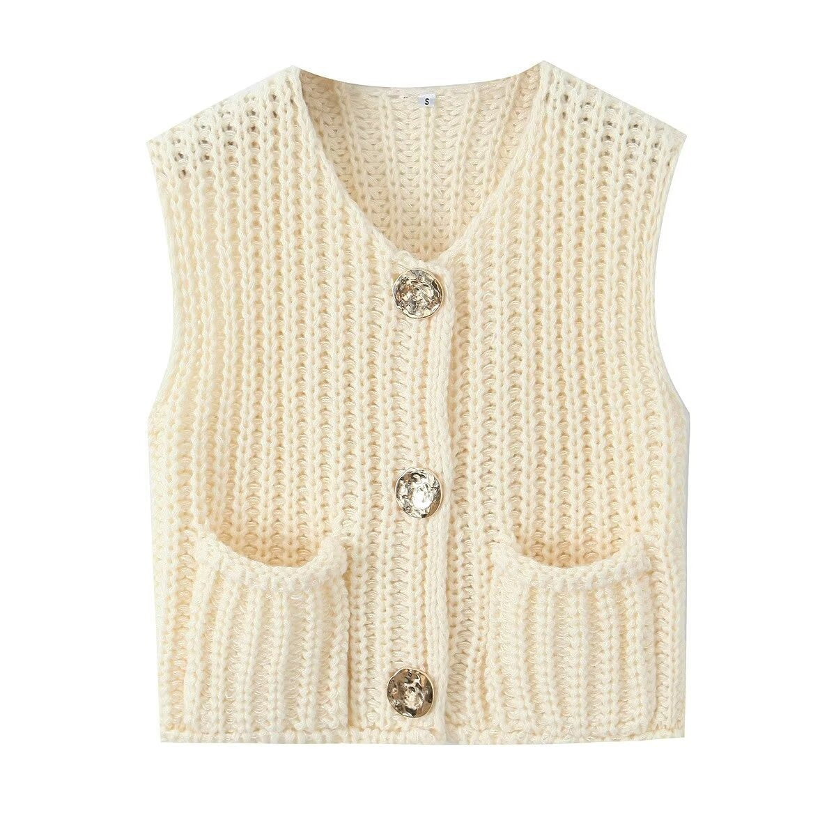 Women's knitted vest with decorative button closure NOVAE