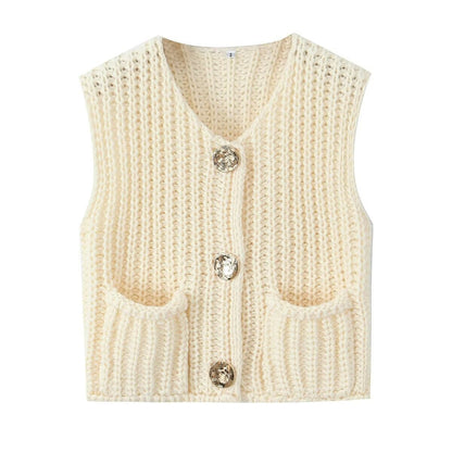 Women's knitted vest with decorative button closure NOVAE