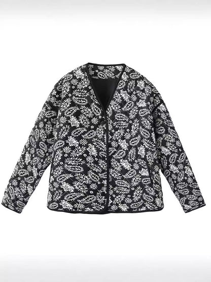 Women's quilted autumn jacket with a unique floral pattern and practical pockets NOVAE