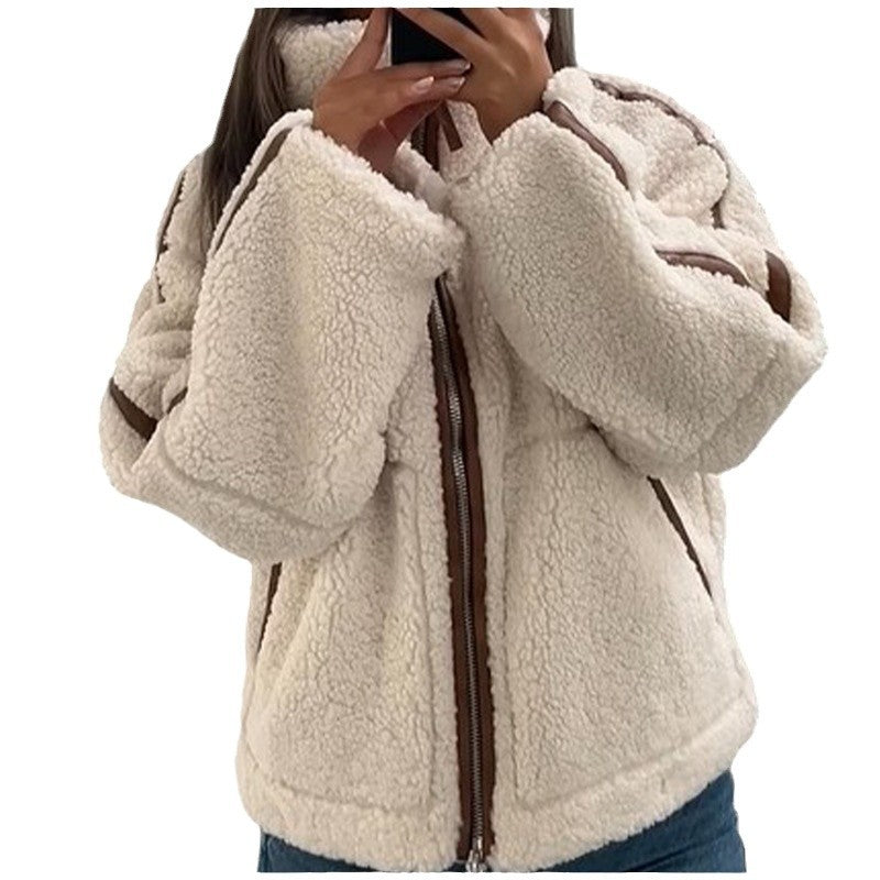 Women's cozy teddy fleece jacket with high collar and comfortable cut NOVAE