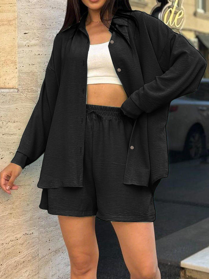 Women's casual overshirt set with elasticated waistband and wide-cut shorts NOVAE