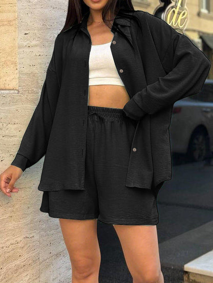 Women's casual overshirt set with elasticated waistband and wide-cut shorts NOVAE