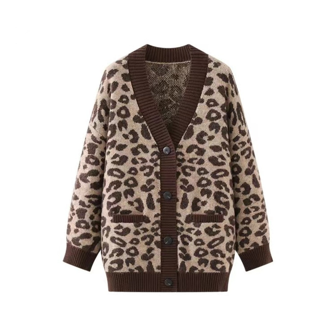 Women's lightweight knit cardigan with textured leopard print NOVAE