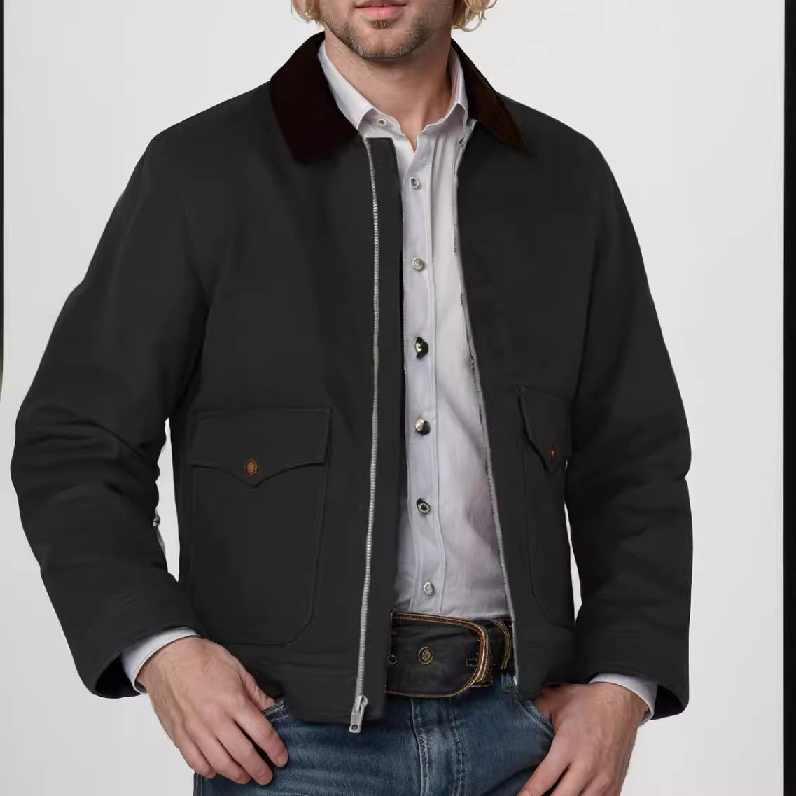 Men's robust cotton jacket with a warm coat-like collar NOVAE