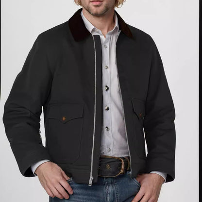 Men's robust cotton jacket with a warm coat-like collar NOVAE
