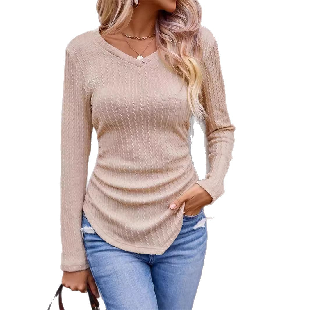 Women's long-sleeved shirt with high-quality texture and V-neck NOVAE
