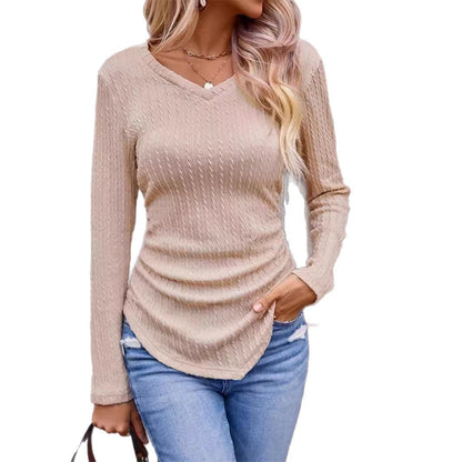 Women's long-sleeved shirt with high-quality texture and V-neck NOVAE
