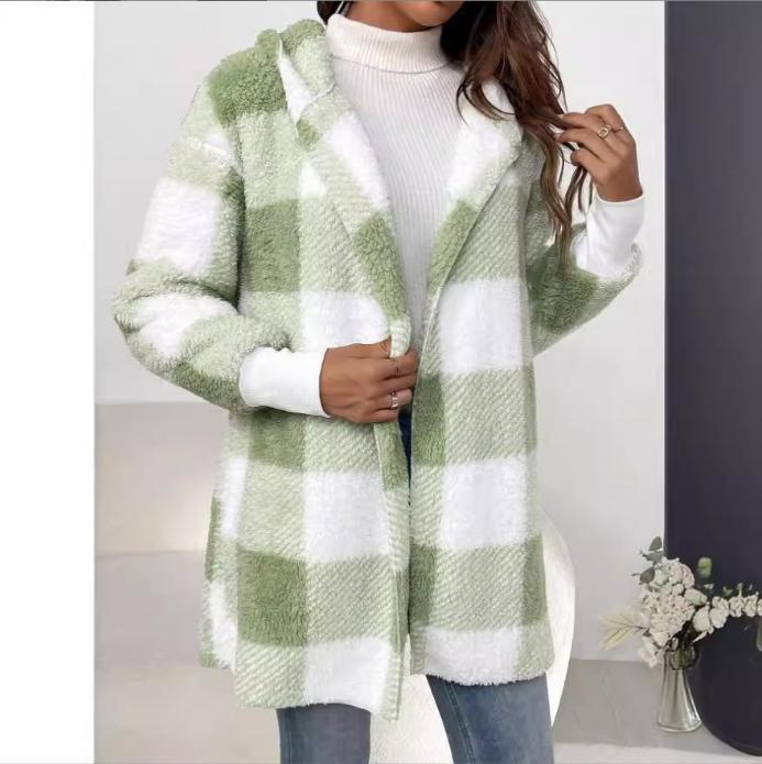 Women's long plaid coat made of soft material NOVAE