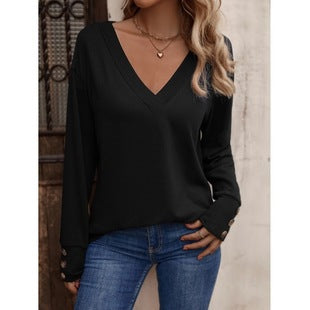 Women's V-neck sweater with button details NOVAE