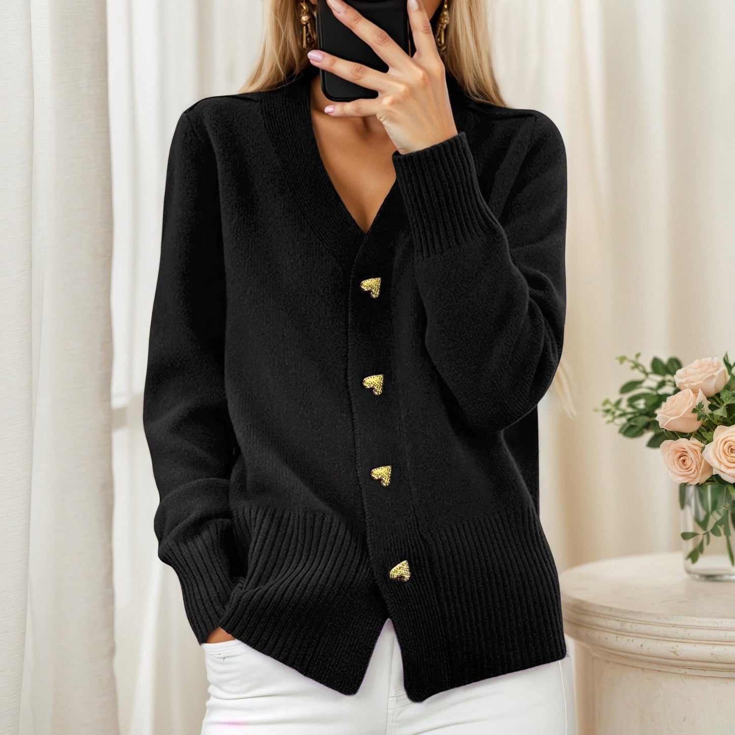Women's cardigan with heart buttons and a relaxed fit NOVAE