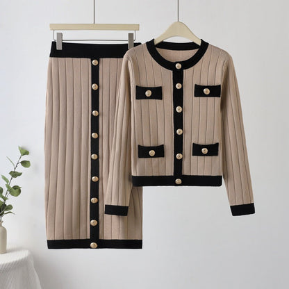 Women's stylish knit ensemble with decorative buttons and pockets NOVAE