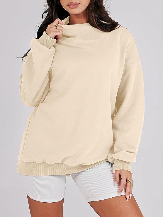 Women's Oversized Sweatshirt with Stand-Up Collar and Ribbed Hem NOVAE