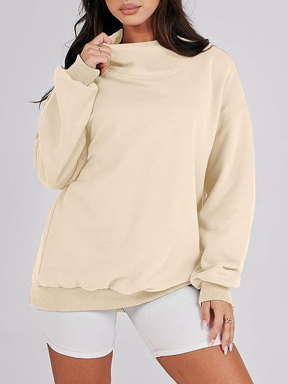 Women's Oversized Sweatshirt with Stand-Up Collar and Ribbed Hem NOVAE