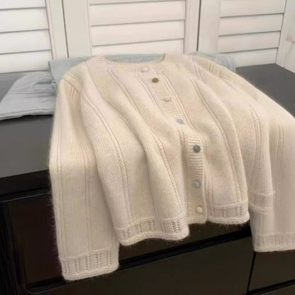 Women's cardigan with decorative rib design and button closure NOVAE