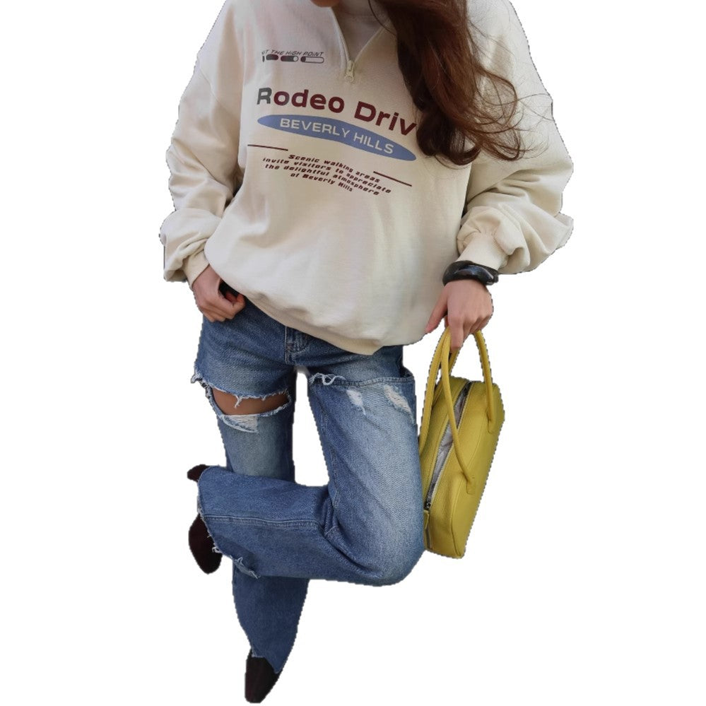 Women's sweatshirt with stand-up collar and fashionable NOVAE print