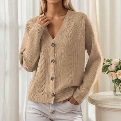 Women's cardigan with V-neck and trendy cable knit pattern NOVAE