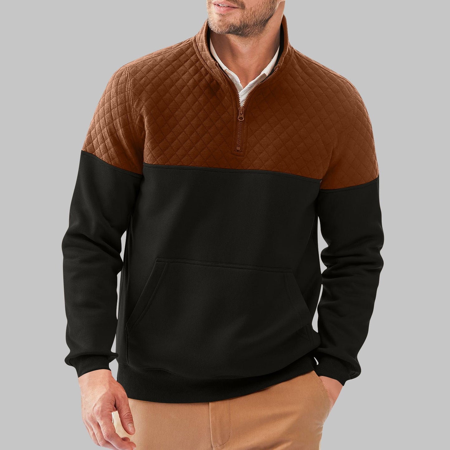 Men's fleece pullover with quilted details and high collar NOVAE