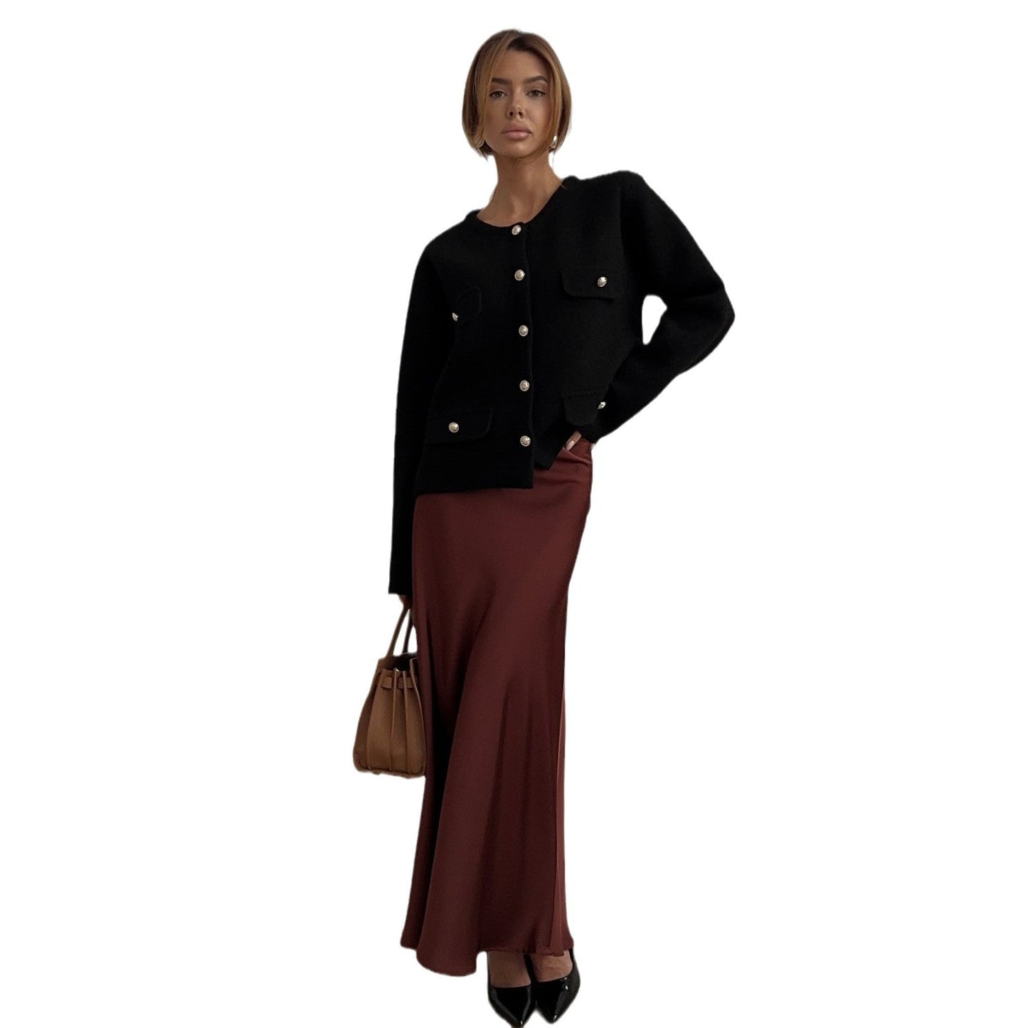 Women's Elegant Short Jacket with Functional Pockets and Button Details NOVAE