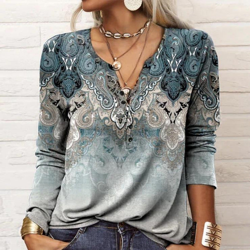 Women's long-sleeved casual shirt with playful pattern NOVAE