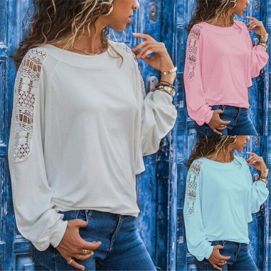 Women's casual long-sleeved shirt with lace accents and a fashionable cut NOVAE