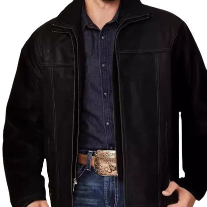 Men's high-quality leather jacket with modern details and practical pockets NOVAE