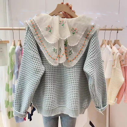 Women's embroidered cardigan with wide-cut collar NOVAE