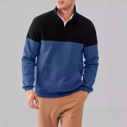Men's fleece pullover with quilted details and high collar NOVAE