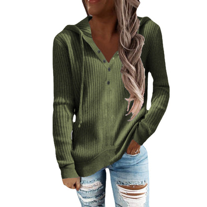 Women's hooded sweatshirt with structured rib design and practical buttons NOVAE