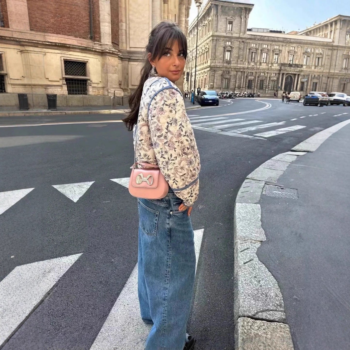 Women's patterned quilted jacket with elegant cut and decorative details NOVAE