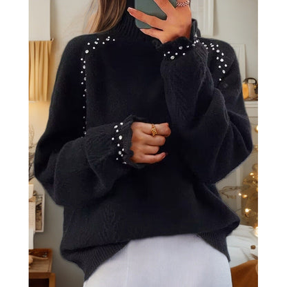Women's sweater with elegant roll neck and sparkling details NOVAE