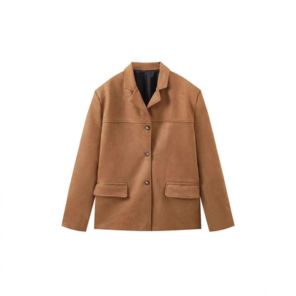 Women's elegant faux leather jacket with patch pockets NOVAE