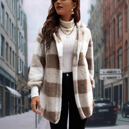 Women's cozy plaid jacket with soft material and relaxed fit NOVAE