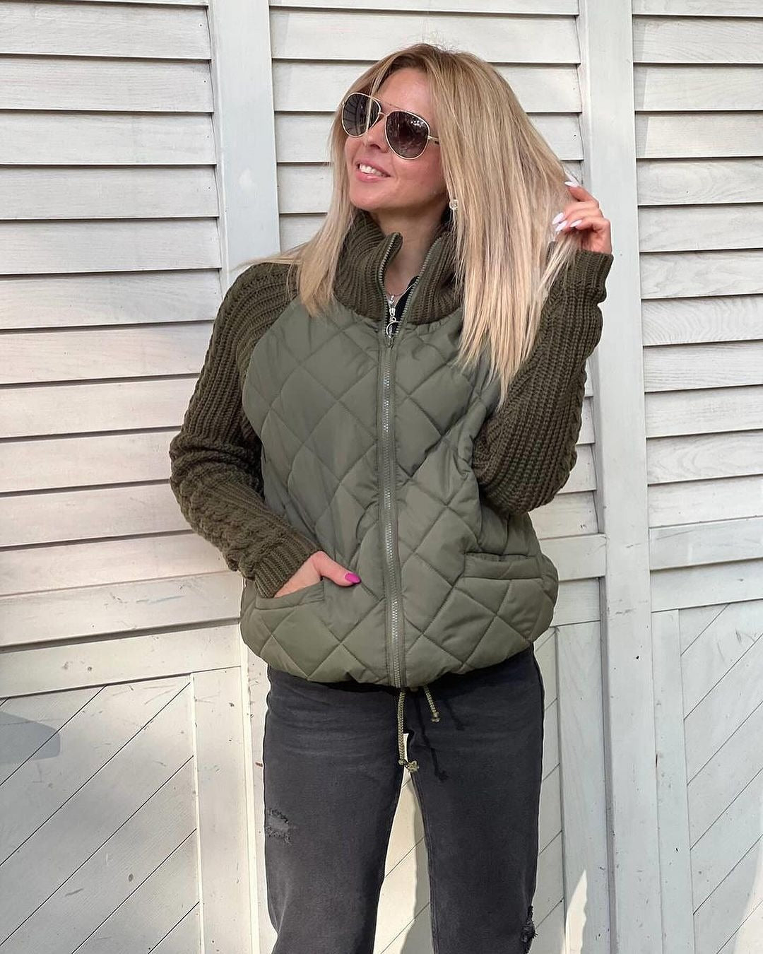 Women's quilted coat with heat-insulating knit surface NOVAE