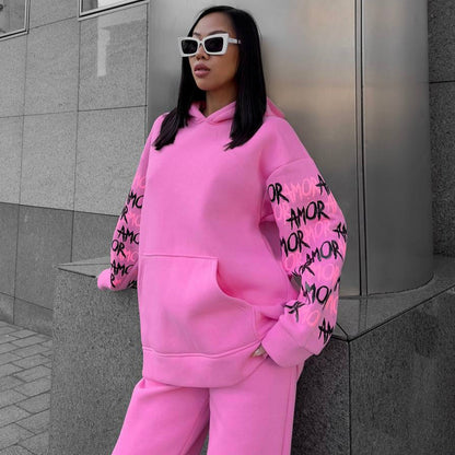 Women's hoodie with creative lettering and unique sleeve graphics NOVAE