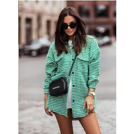 Women's Oversized Blazer Jacket in a Modern Houndstooth Pattern NOVAE