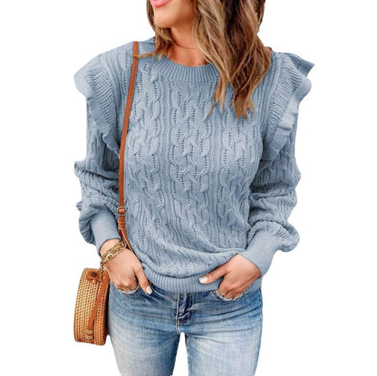 Women's knit sweater with ruffle details and textured design NOVAE
