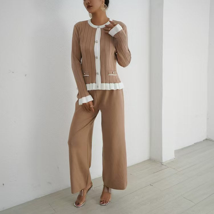 Women's elegant knit suit with fine ribbed details and timeless design NOVAE