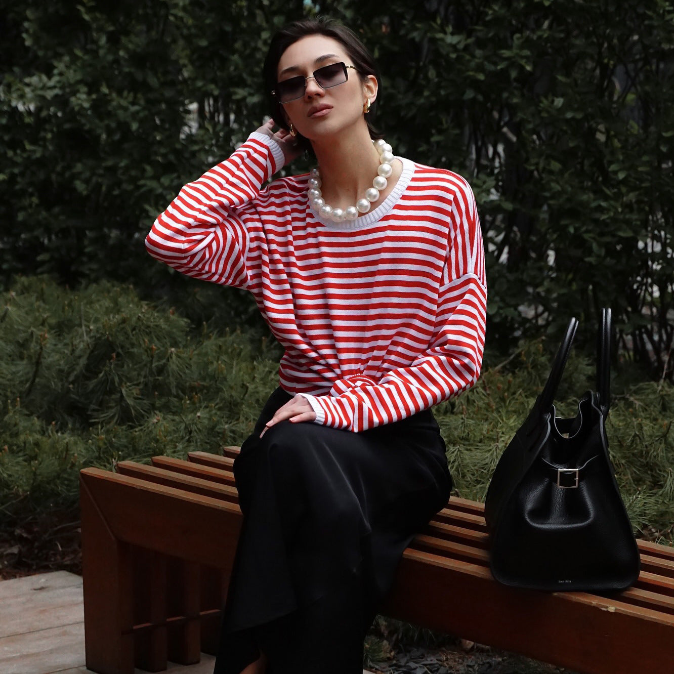 Women's casual striped long-sleeved shirt with knot detail NOVAE