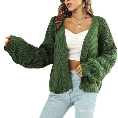 Women's chunky knit cardigan with wide sleeves and V-neck NOVAE