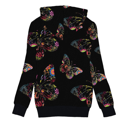 Women's cozy jacket with hood and colorful butterfly design NOVAE