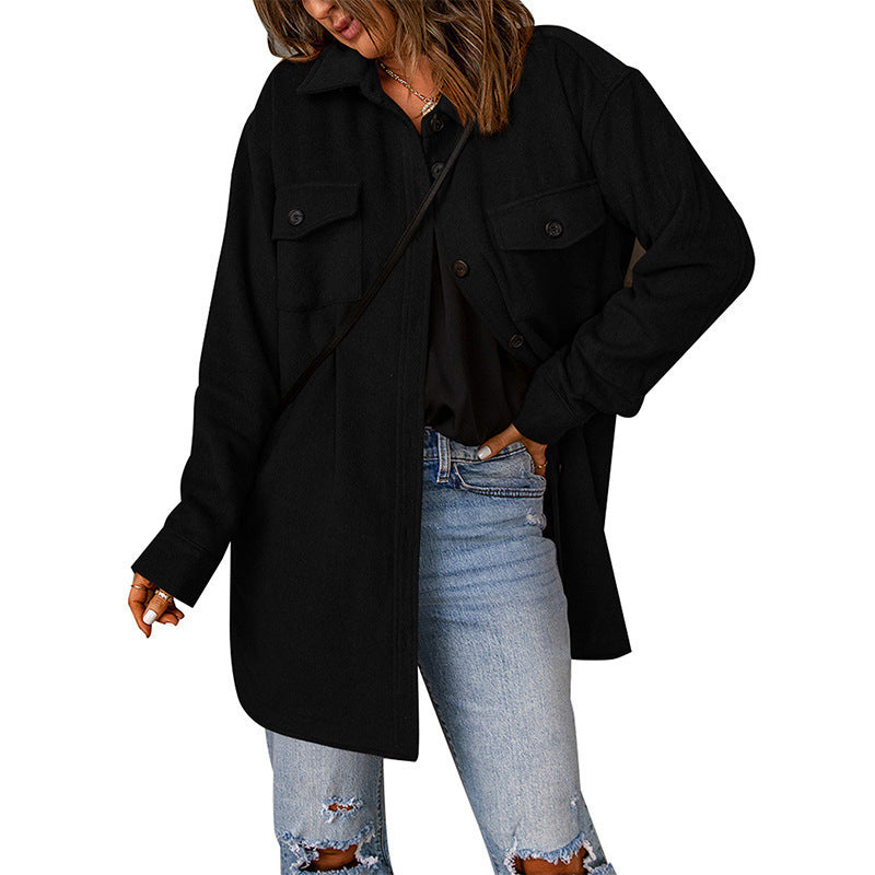 Women's Oversized Casual Jacket with Double Pockets and Button Details NOVAE