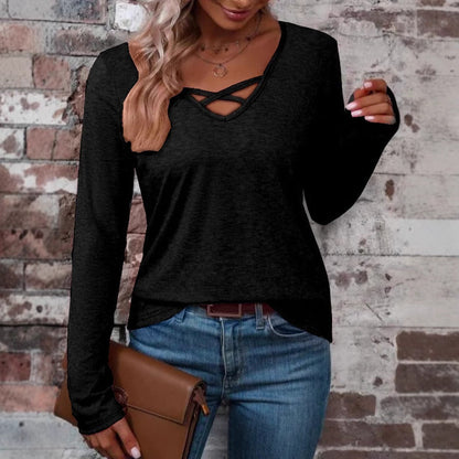 Women's long-sleeved shirt with cross-neck NOVAE